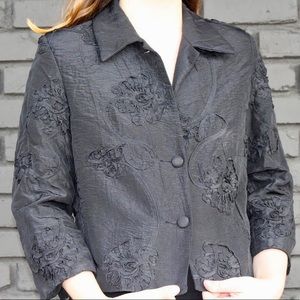 90s Black Blazer with Ruffled Flowers